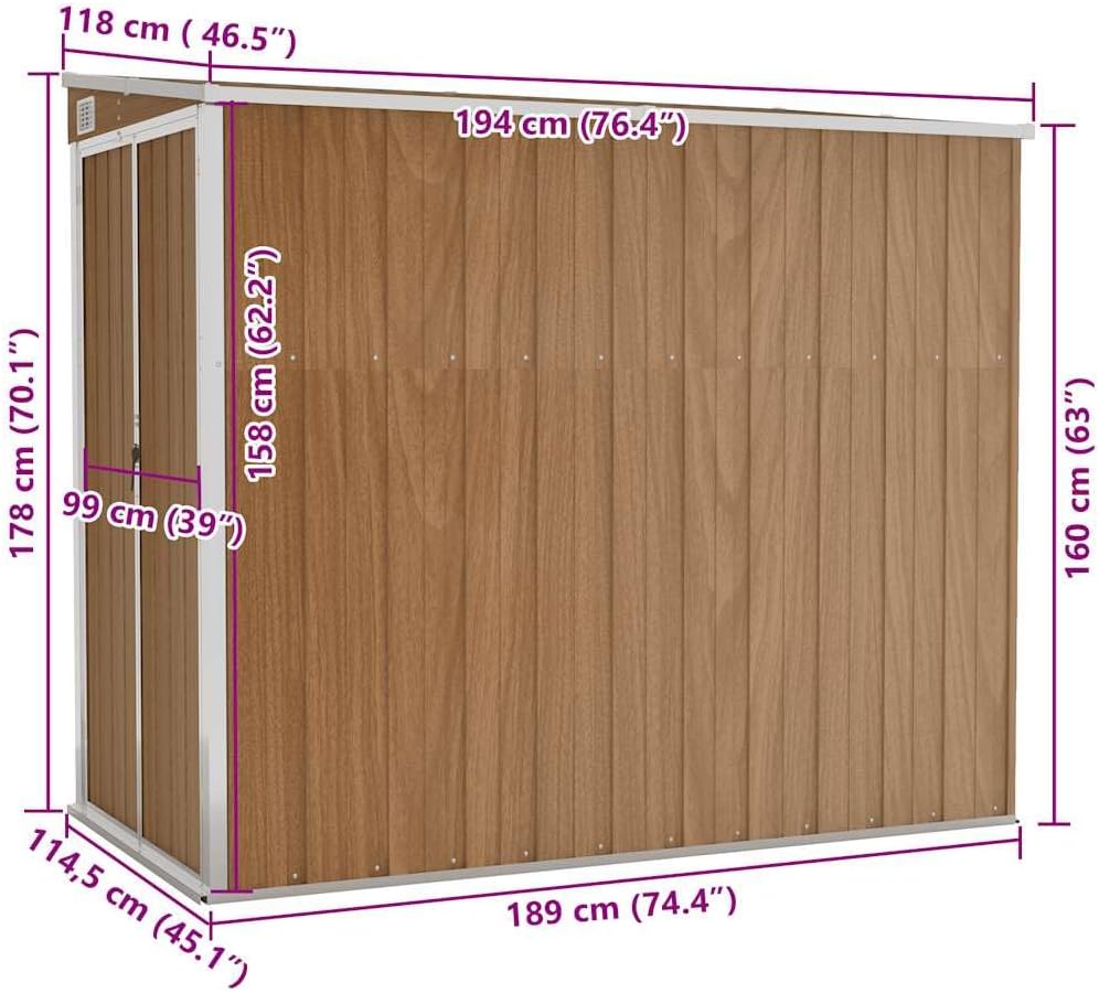 etezen Abri de Jardin Mural Marron 118x194x178 cm Acier galvanisé, Maison & Jardin, Pelouses & Jardins, Vie en extérieur, Structures extérieures, Cabanes & abris de Jardin, Brun, (Poids 31.54KG)