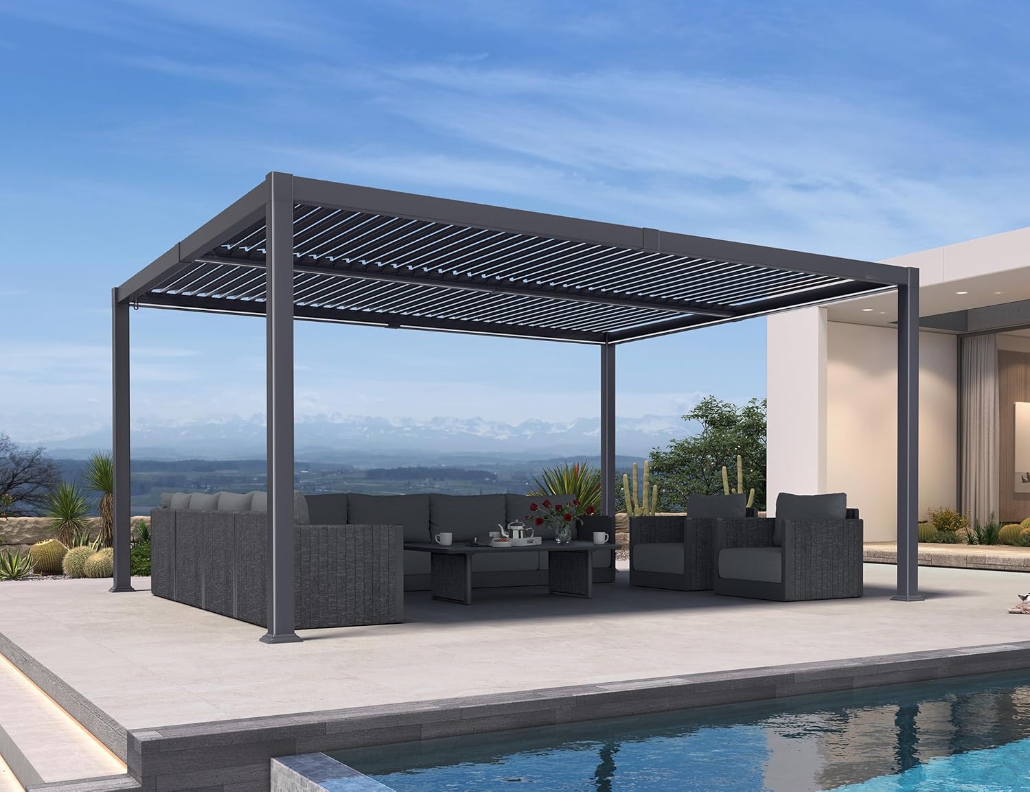 etezen - Pergola bioclimatique alu 4x4.6m, lames LED, durable