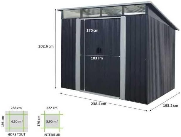 etezen Abri de Jardin en métal 4,59m² - 2 Portes coulissantes - Gris Anthracite
