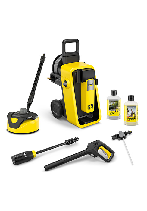 Image identique à la Figure 6 - Affichage de l'équipement de nettoyage etezen montrant le nettoyeur haute pression et ses accessoires dans une palette de couleurs jaune et noir.