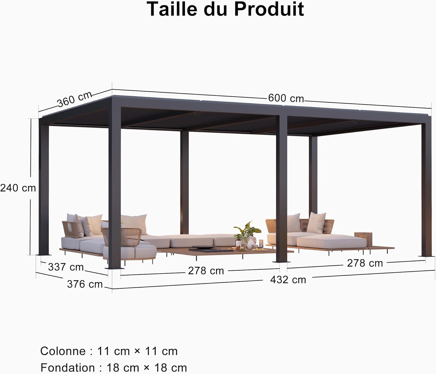 etezen - Pergola Bioclimatique 6x3,68m - aluminium, stores, lames orientables