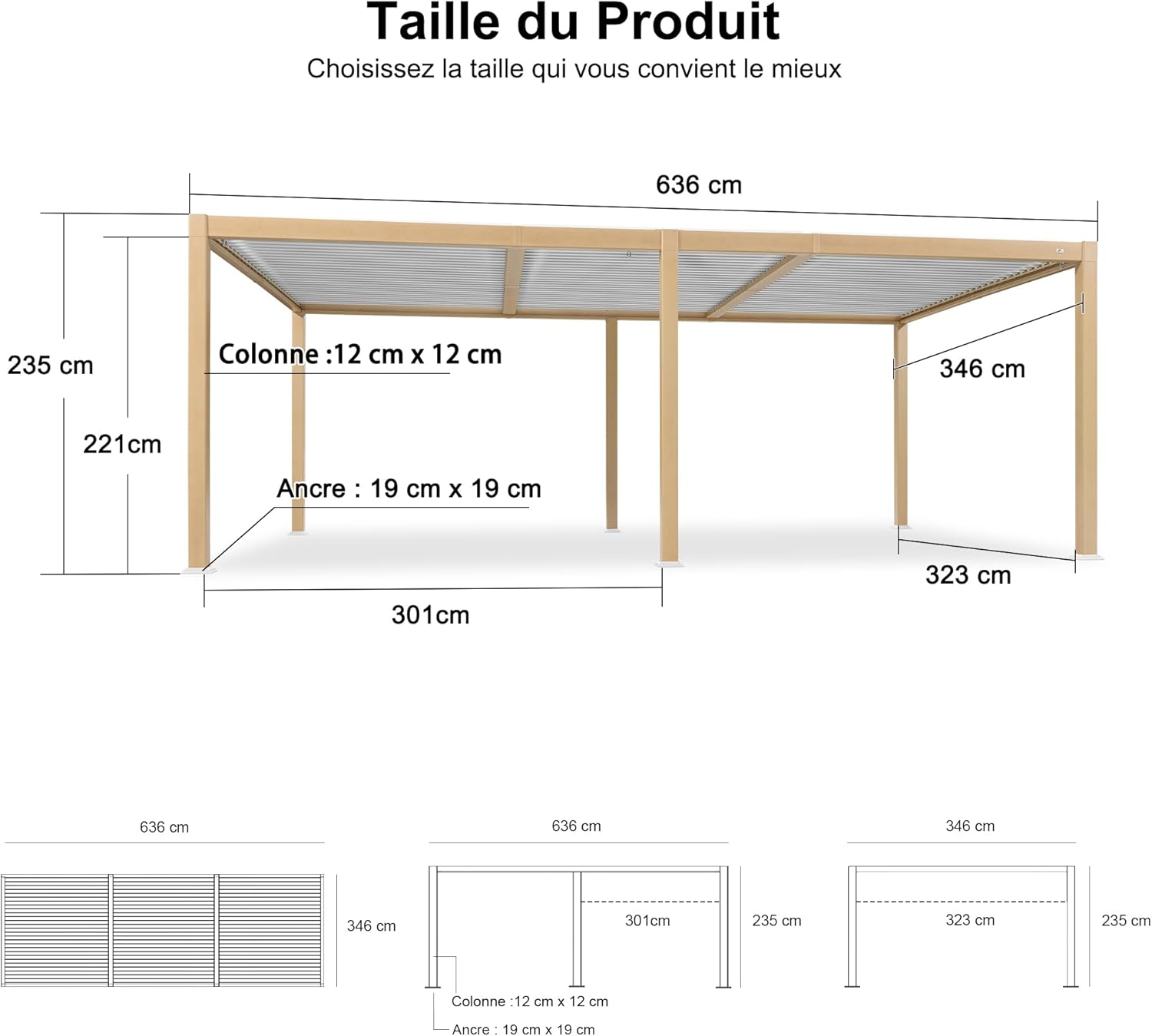 etezen - Pergola effet bois - 3.5x6.35m - LED, lames orientables, étanche