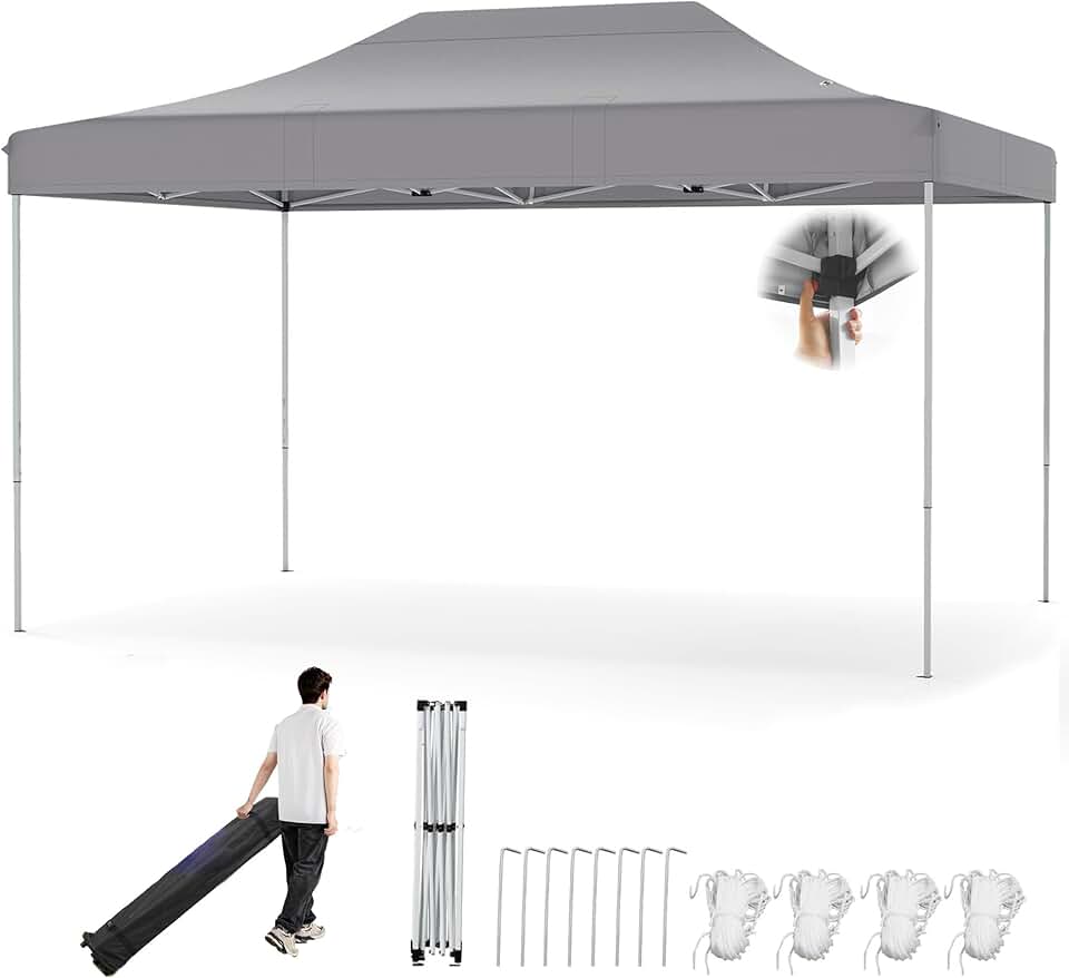 etezen Tonnelle Pliante 3x4,5 Imperméable, Tonnelle de Jardin Extérieur Pop-Up Facile à Monter, Hauteur Réglable, Protection UV, Barnum Tente de Réception, Sac à roulettes (Gris)