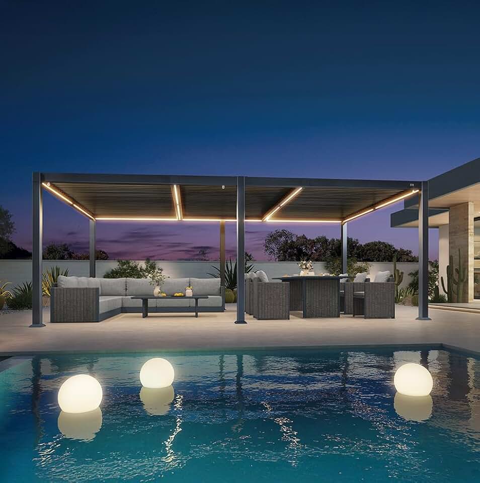 etezen - pergola bioclimatique - 3,5x6,35m - lames LED alu gris