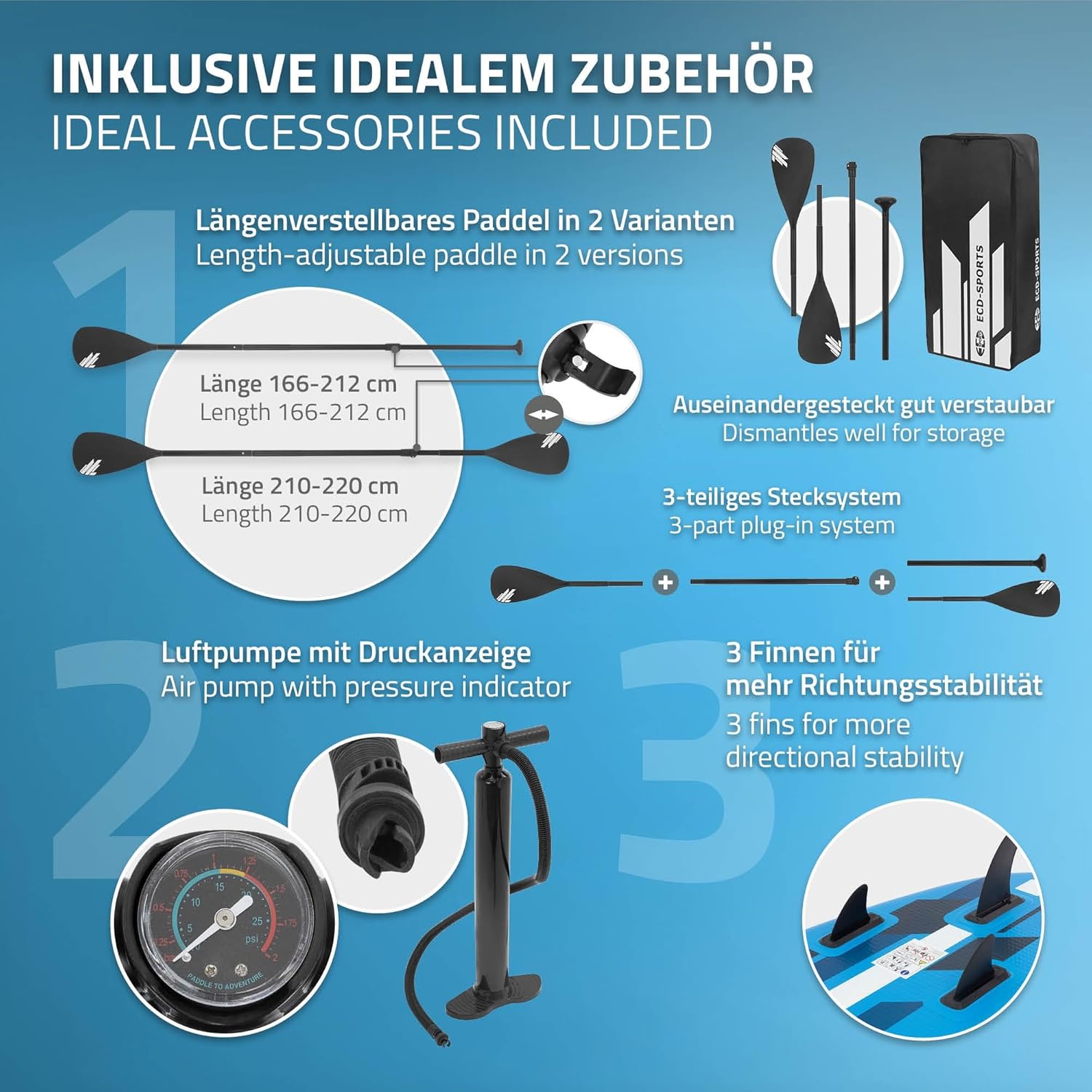 etezen Stand Up Surf Paddle Board Gonflable 305/308/320/380 cm | PVC | jusqu'à 120/150 kg | Épaisseur 10/15 cm | Planche de Surf Pagaie Sac de Transport Pompe à Air | Diverses Couleurs Modèles