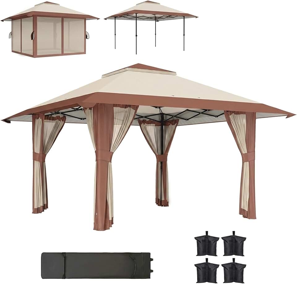 etezen - Tonnelle pliante - 4x4 m - parois filet, UV50+, réglable, sac roues