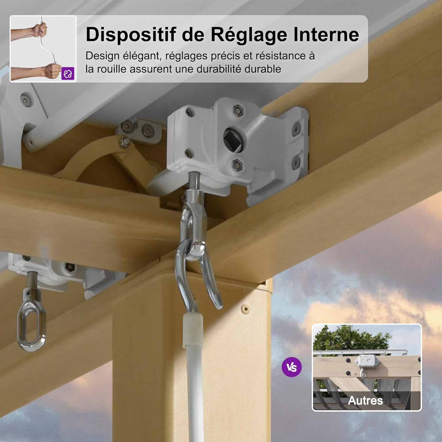 etezen - Pergola effet bois - 3.5x6.35m - LED, lames orientables, étanche