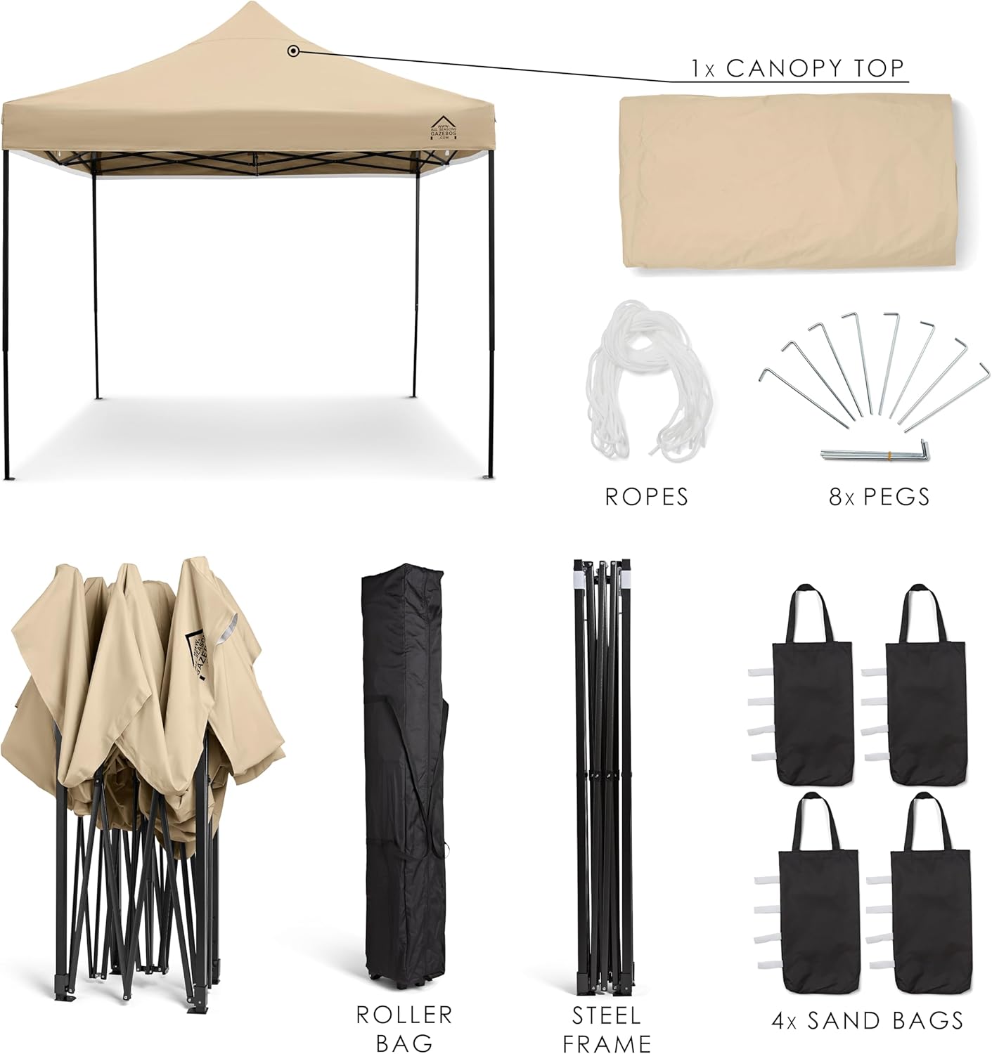 etezen | Tonnelle Pliante 3x3m | Matériaux Robustes, Entièrement Étanches et de Haute Qualité (Beige)
