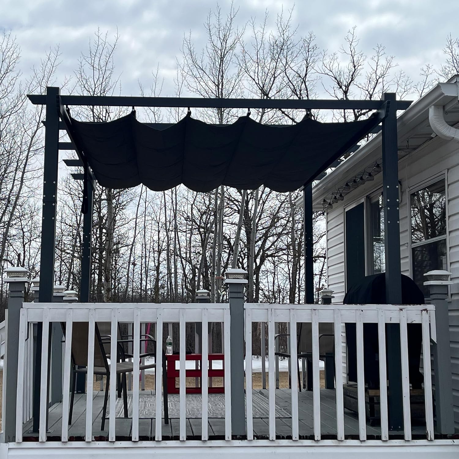 etezen - pergola aluminium - 3,65x3m - toit rétractable LED, tissu gris