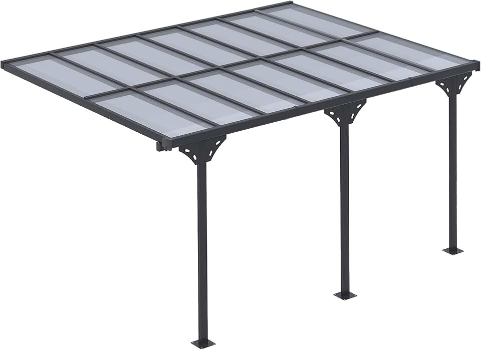 etezen - Pergola adossée aluminium 4,5x3m toit UV, gouttière, gris