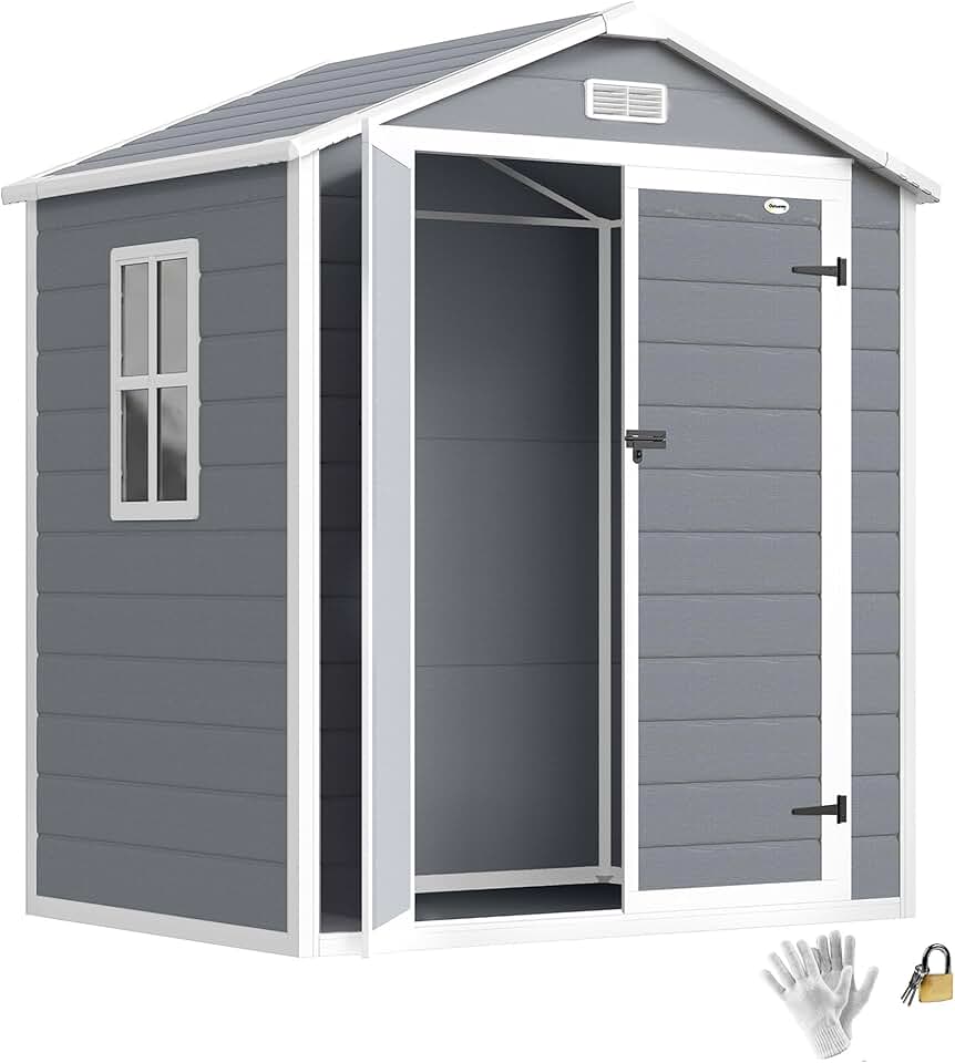 etezen - abri de jardin résine 2,12m², double porte, fenêtre, toit pente