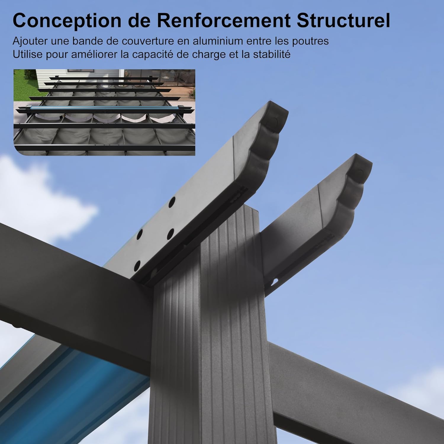 etezen - pergola aluminium - 5,5x3 m - toit coulissant, tissu teint