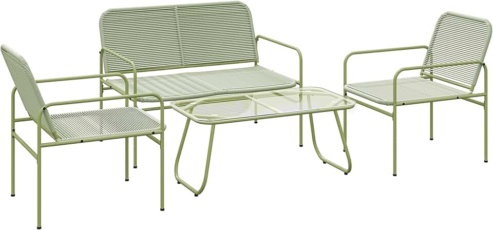 etezen - salon de jardin 4 places acier résine vert - canapé, fauteuils, table