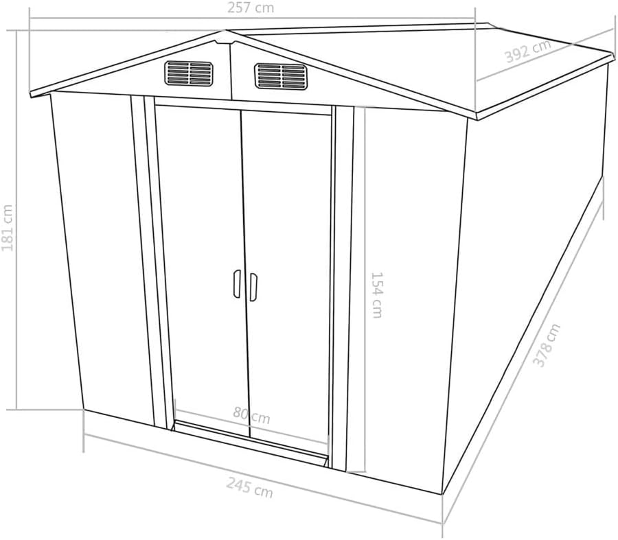 Abri de jardin métal - 257x392x181 cm - structure robuste, vert