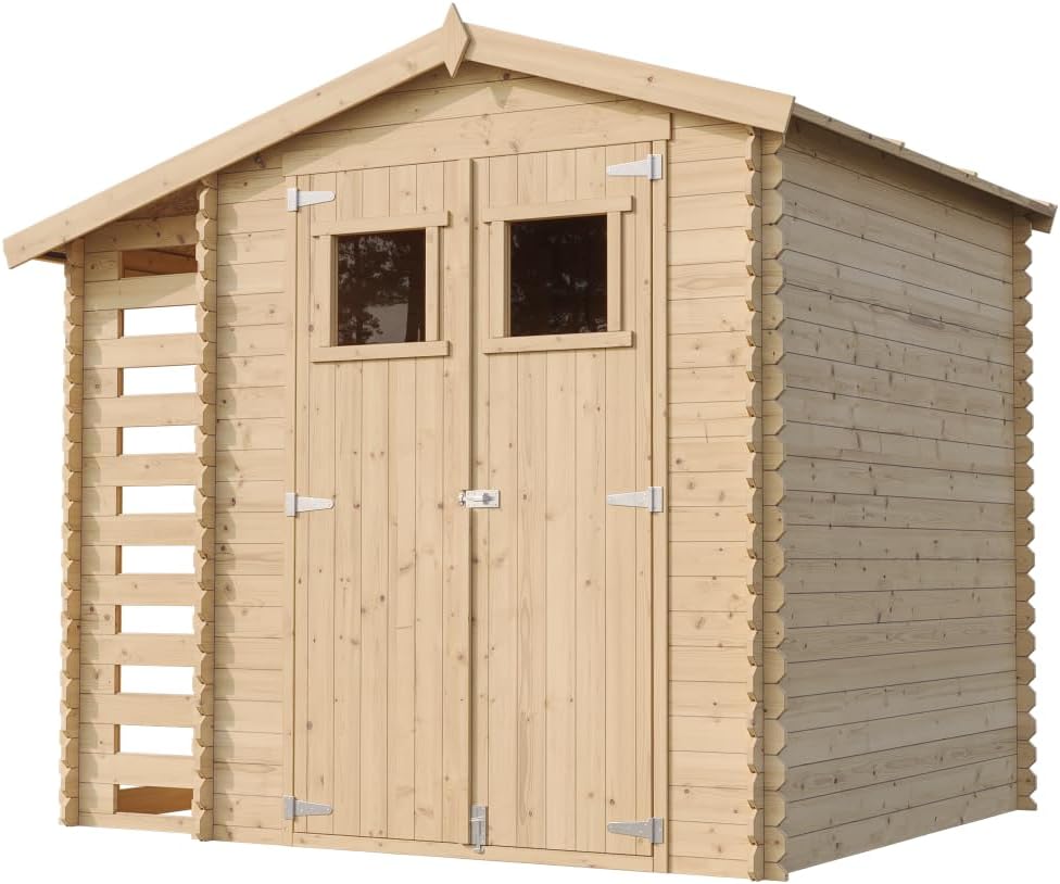 Abri de Jardin en Bois et Range bûches extérieur - Stockage extérieur I206xL272xH218 cm/ 3,53 + 0,97 m2 Petit abri à Outils, Local à vélos - etezen M386