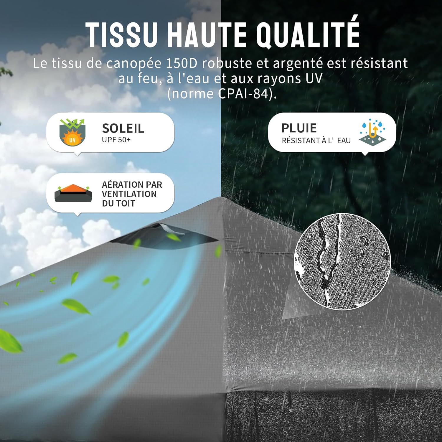 etezen Tonnelle Pliante 3x3 Imperméable, Barnum Pliant de Jardin Exterieur, Pop-Up Gazebo avec Sac de Rangement, UPF 50+, avec 4 Parois Latérales Amovible, 4 Sac de Sable, Gris