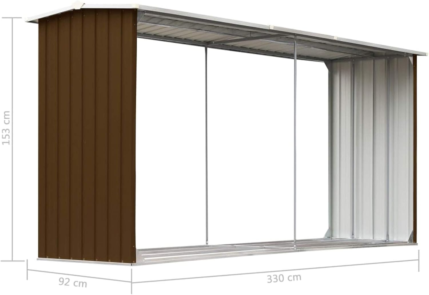GuyAna Abri de Stockage de Bois Acier galvanisé 330x92x153 cm Marron Abris De Jardin,Abri De Stockage pour Jardin,Abri D'Outils De Jardin