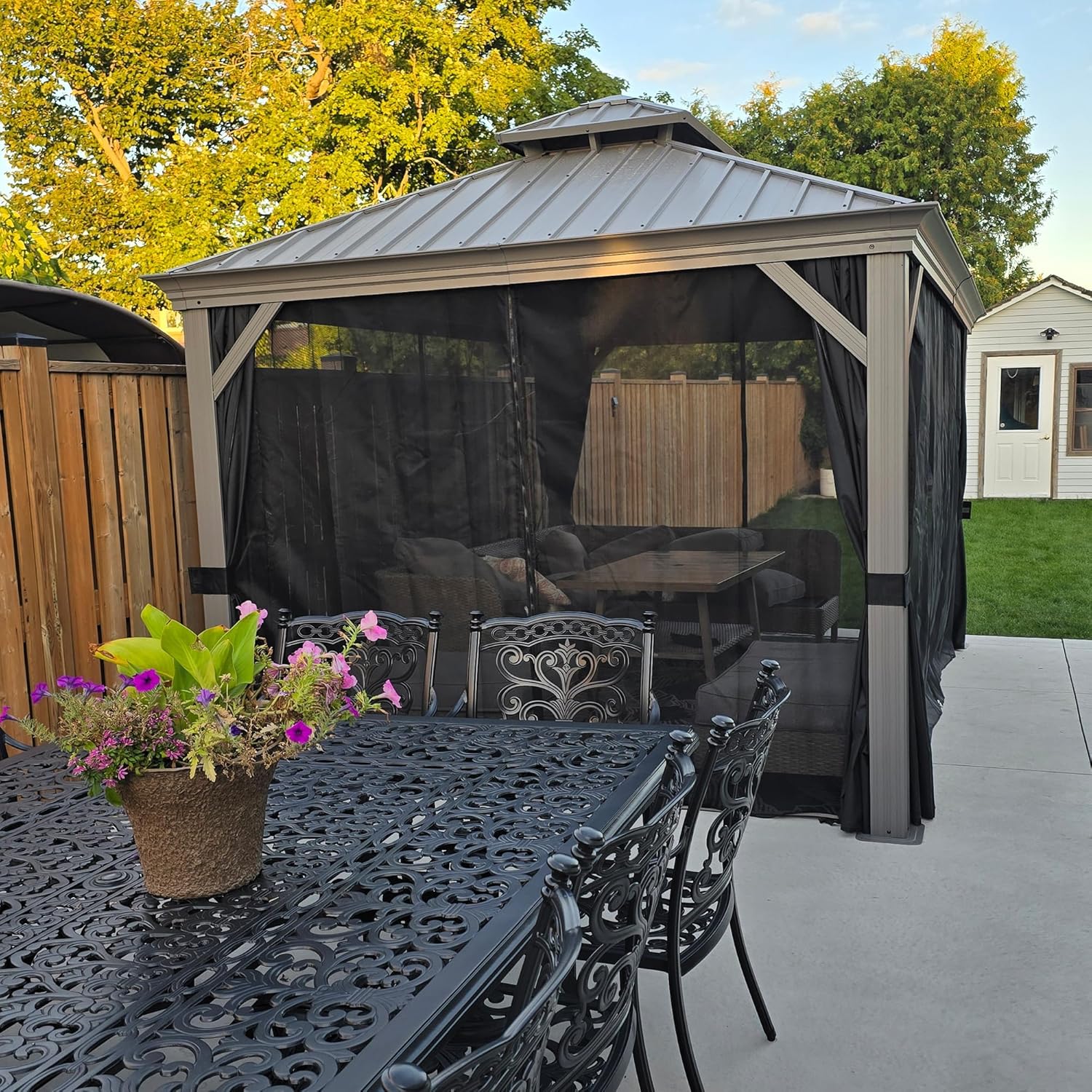 etezen - Tonnelle de Jardin 3x4,25m - aluminium double toit, imperméable, moustiquaire, rideaux