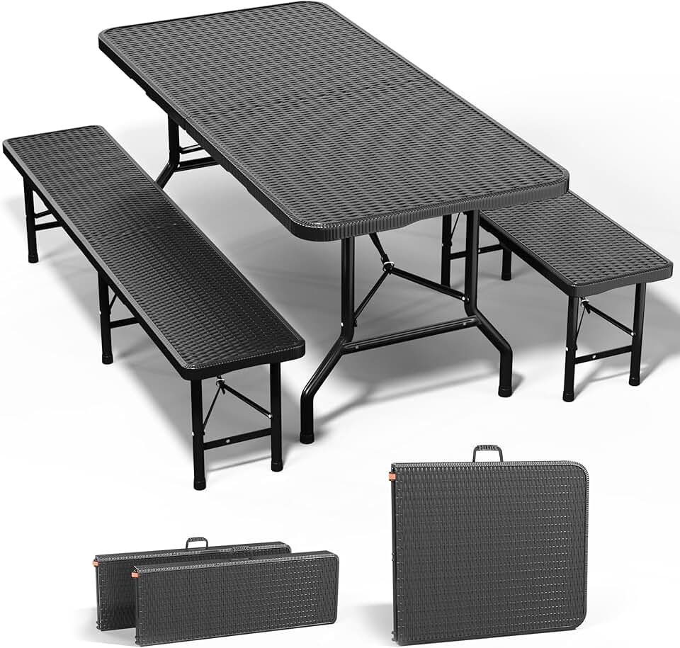 etezen - Table pliante jardin 3 pièces - bancs 300 kg - 4-6 personnes