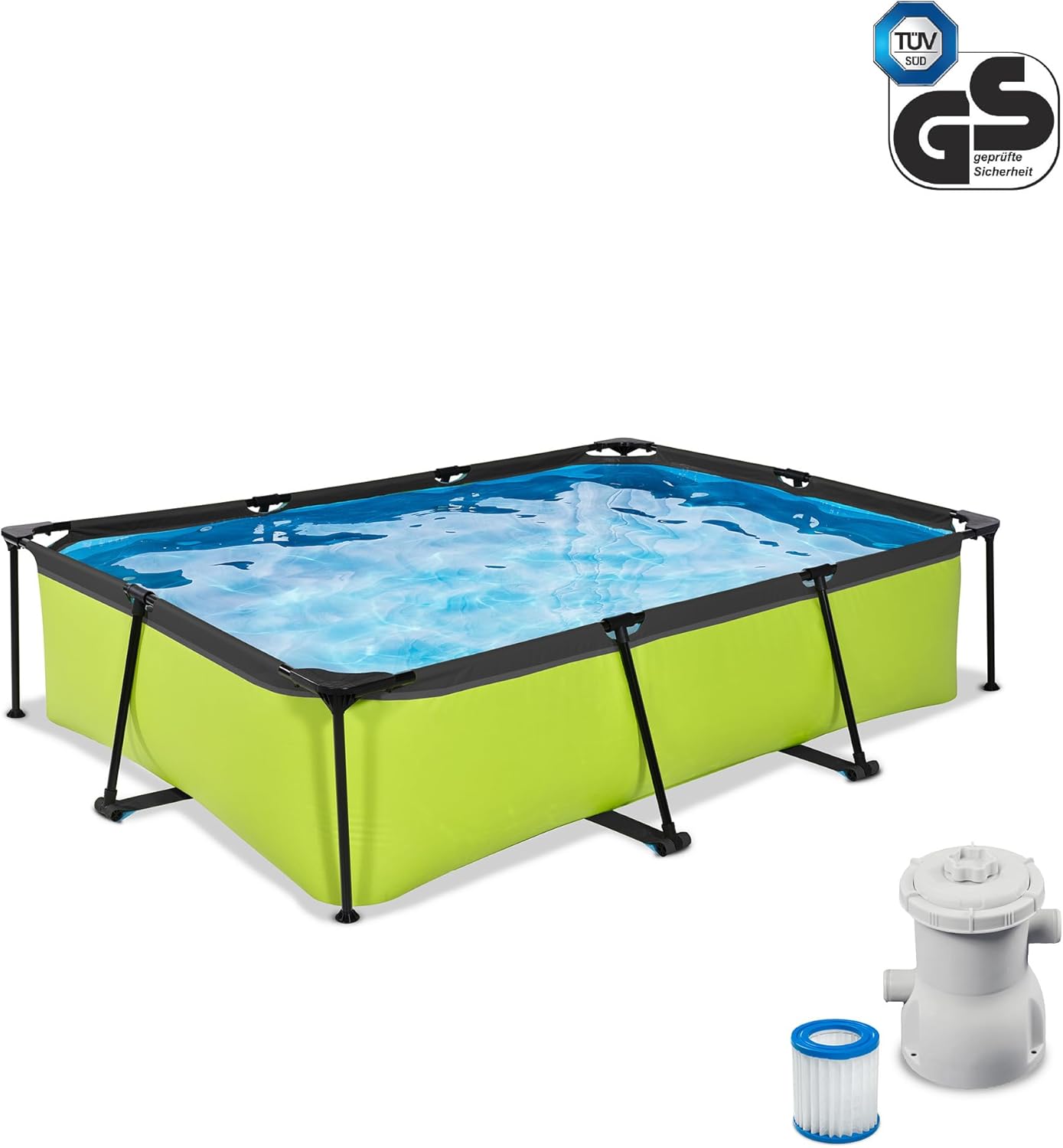 etezen Piscine Lime - 300x200x65cm - Piscine Hors Sol Rectangulaire avec Pompe Filtrante à Cartouche - Entrée Basse - Idéal pour Les Jeunes Enfants - Cadre Stable - Design Unique - Vert
