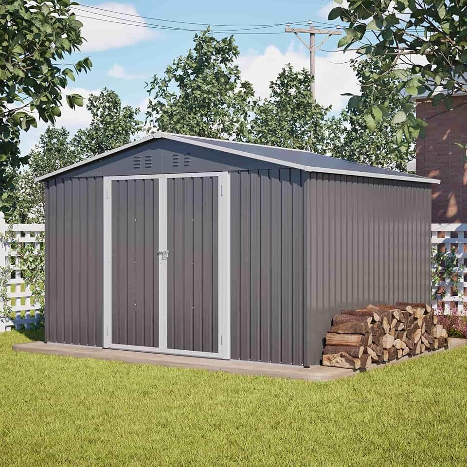etezen - abri de jardin métal - 300x252x191cm - double porte coulissante, ventilation - Gris-C
