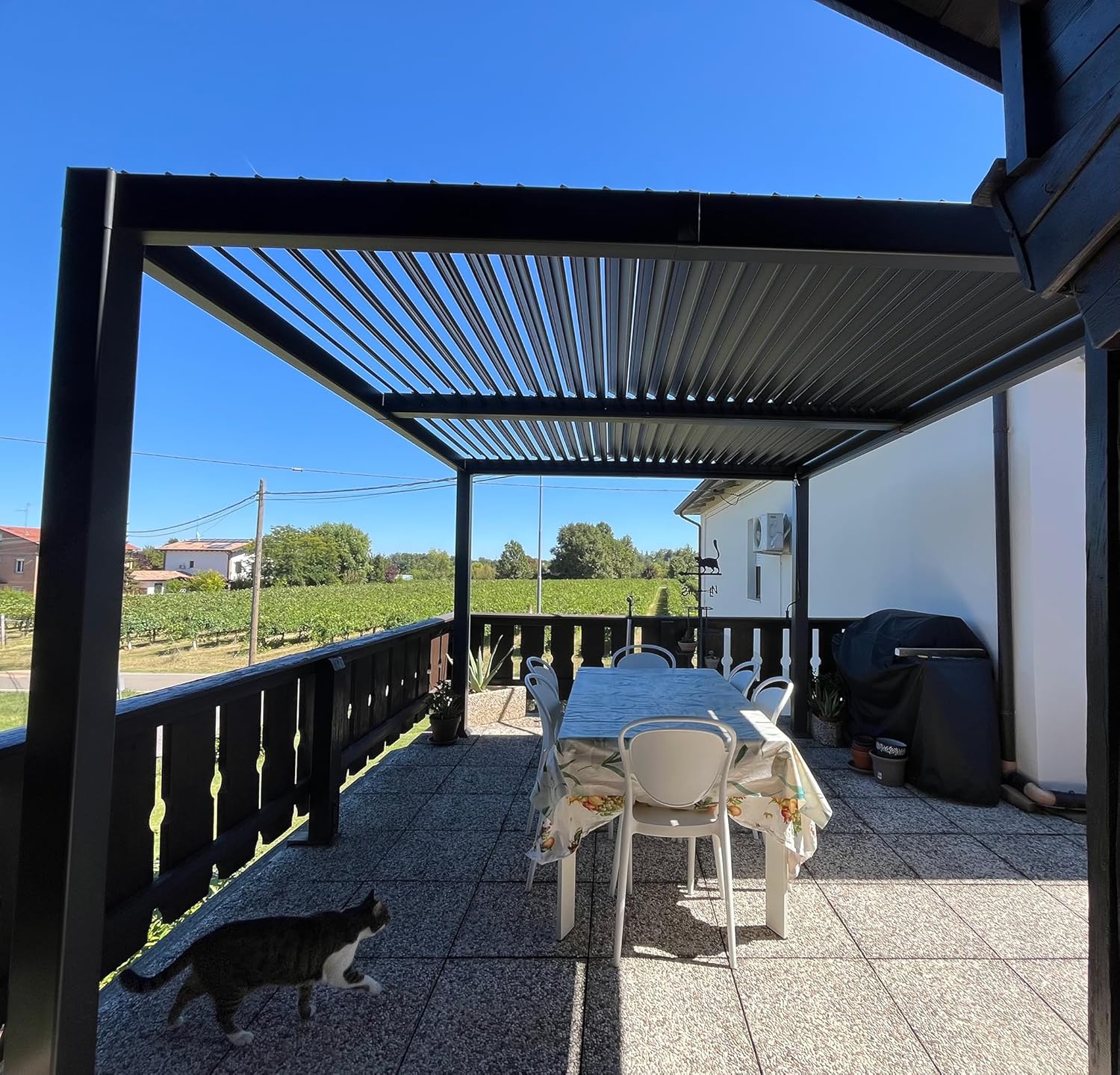 etezen - pergola bioclimatique - 3x3,65m - aluminium, lames orientables, gris