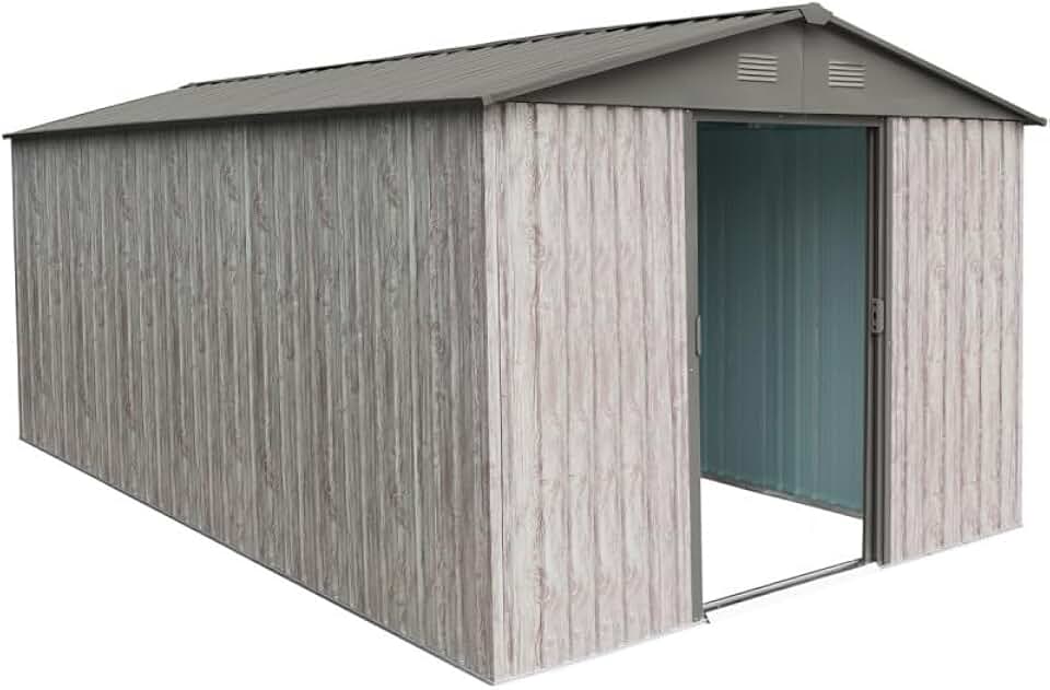 Abri de jardin métal etezen 11m², double porte, acier beige, 301x367cm