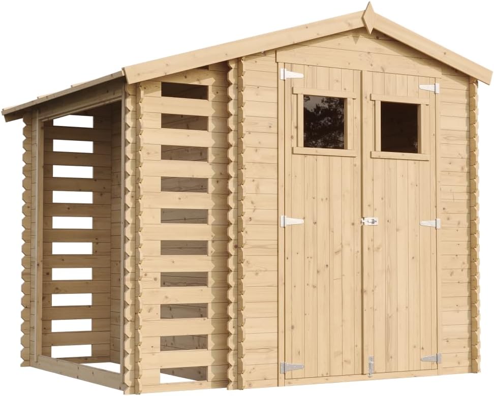 Abri de Jardin en Bois et Range bûches extérieur - Stockage extérieur I206xL272xH218 cm/ 3,53 + 0,97 m2 Petit abri à Outils, Local à vélos - etezen M386