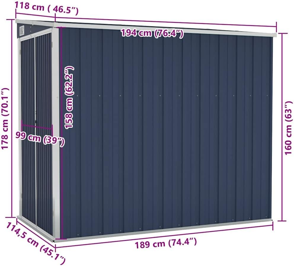 etezen Abri de Jardin Mural Anthracite 118x194x178 cm Acier
