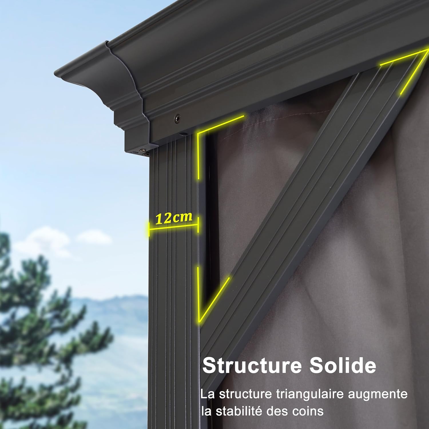 etezen - tonnelle aluminium 4x3m, éclairage intégré, rideaux, gouttière