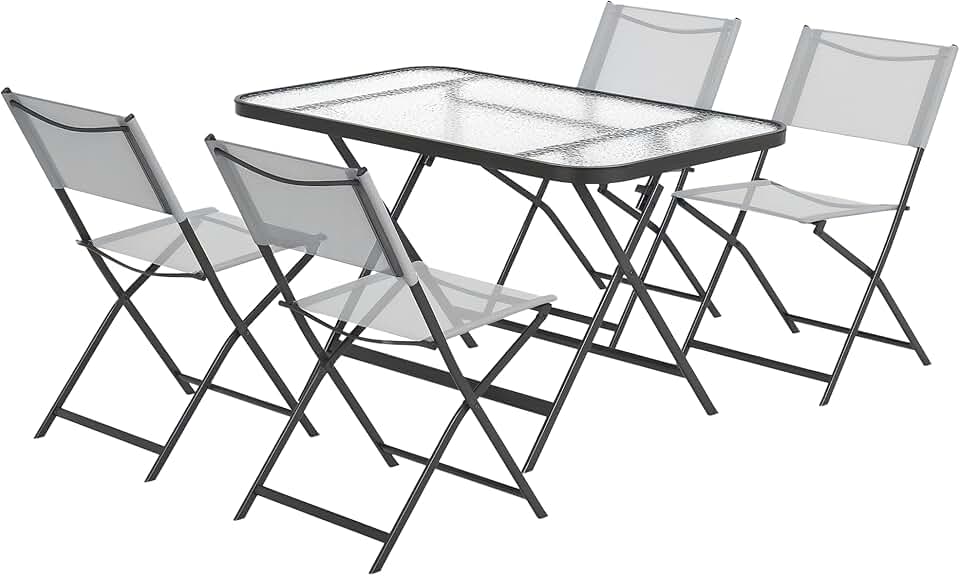 etezen - Ensemble de jardin 5 pcs - chaises pliables, table verre, gris
