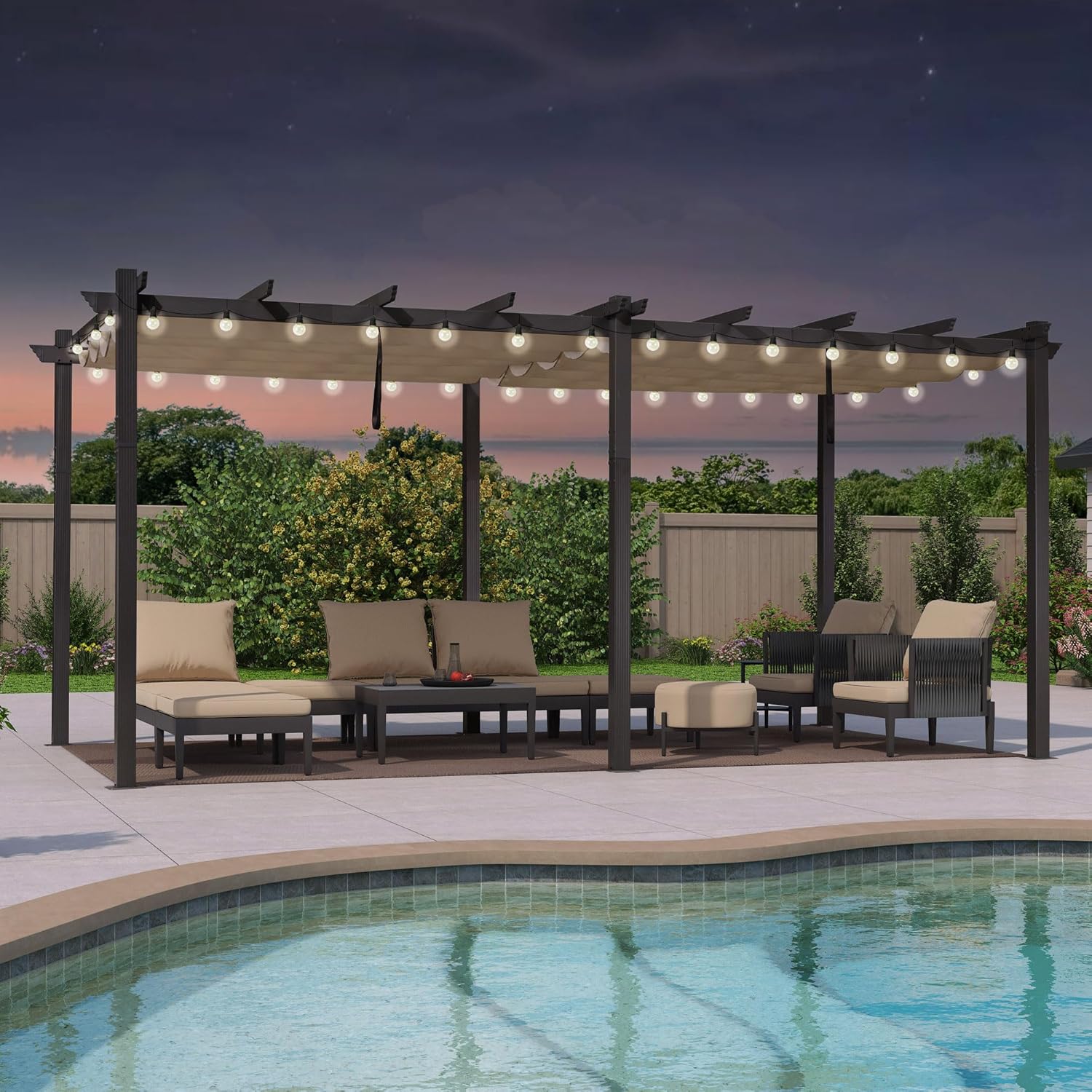 etezen - pergola aluminium 5,5x3,5m toit rétractable LED kaki