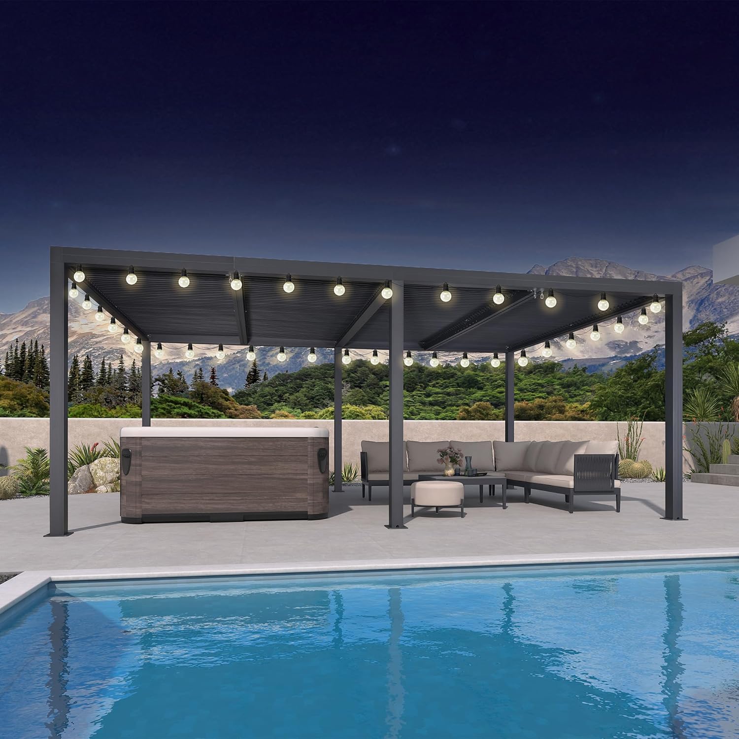 etezen - Pergola bioclimatique - 6x3,68m - éclairage intégré, aluminium, lames orientables