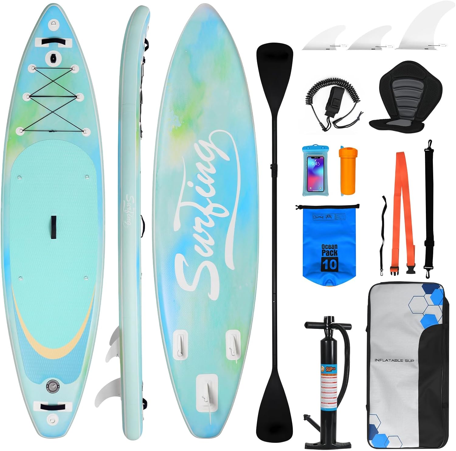 etezen - paddle gonflable adulte - 320/335cm - 2 places, siège kayak, pagaie alu, support caméra, pompe, 150 kg