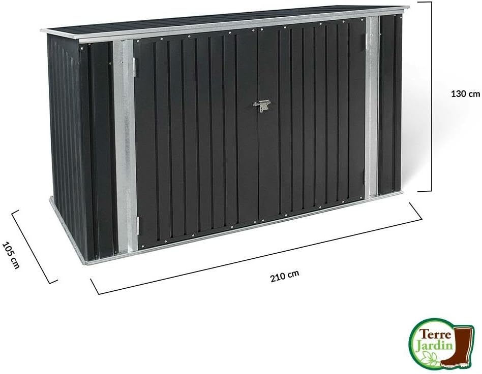 etezen - Abri de jardin métal 210x105x130cm - toit ouvrant, double porte, rangement vélos