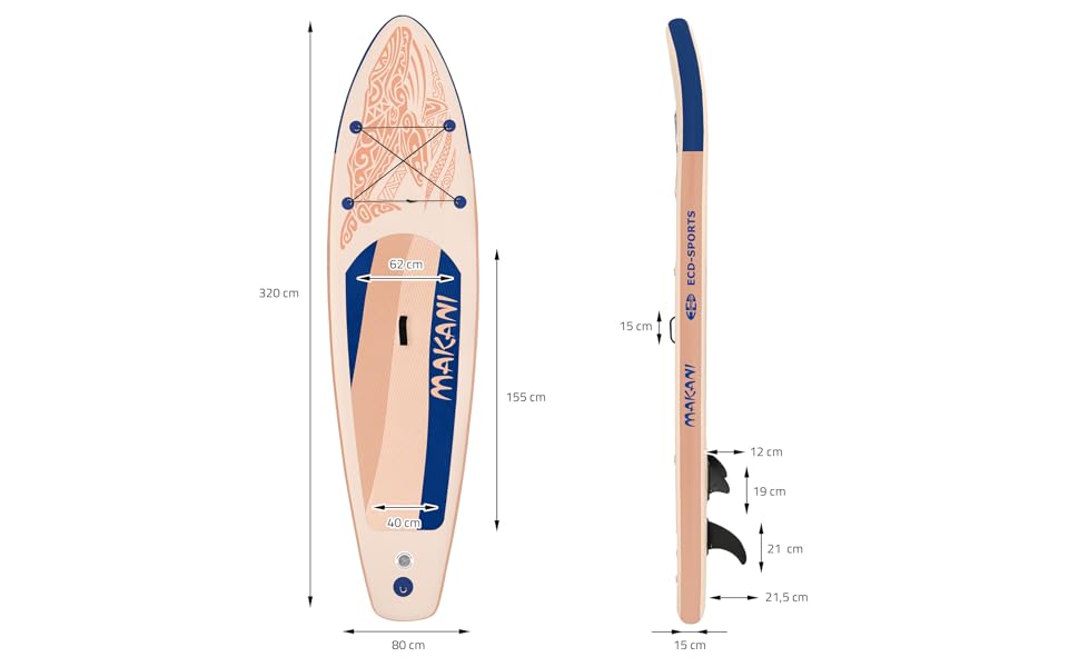 etezen Planche stand up paddling abricot Makani 320x80x15 cm SUP gonflable Planche paddle surf