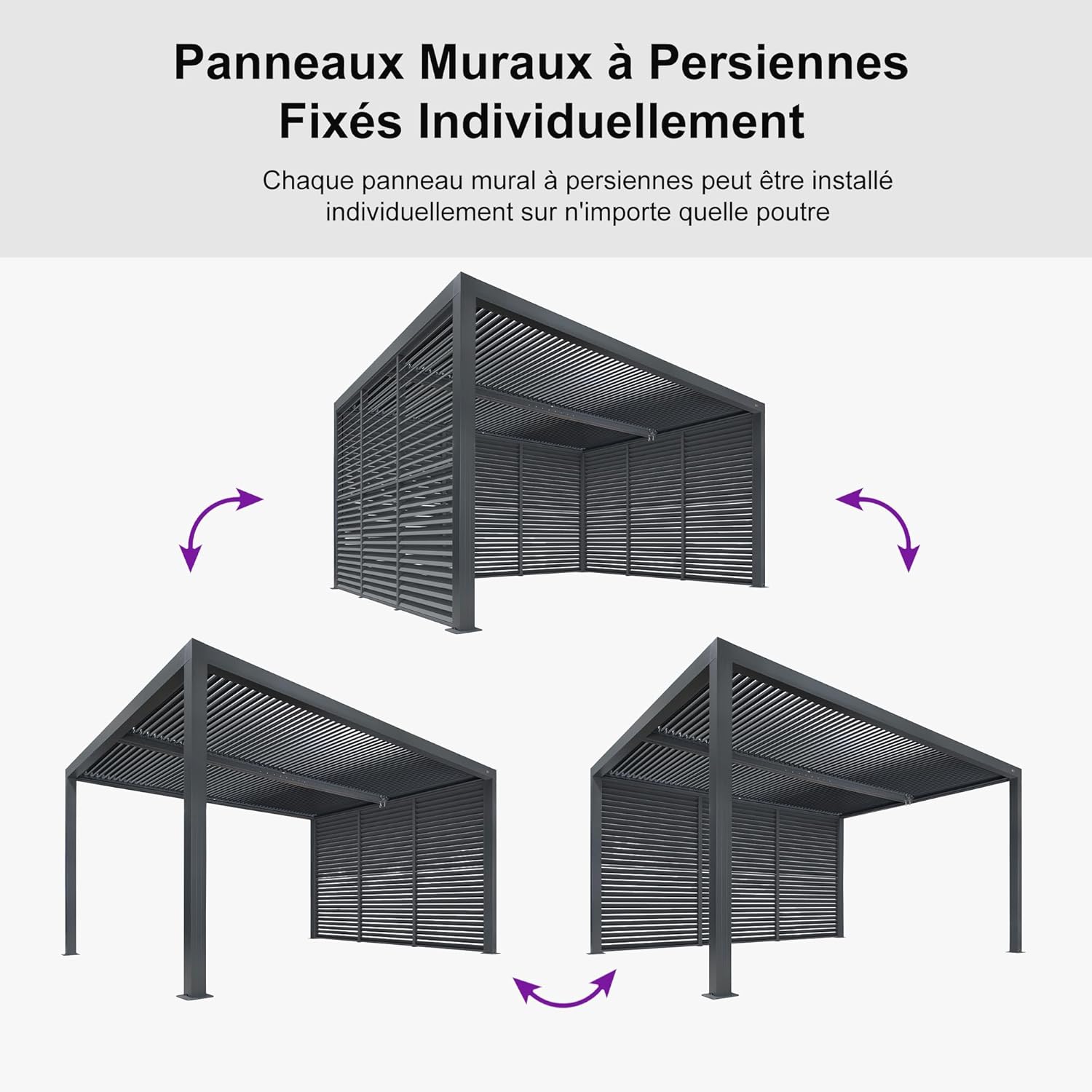 etezen - Pergola bioclimatique 4,6x3,3 m, alu, persiennes fixes