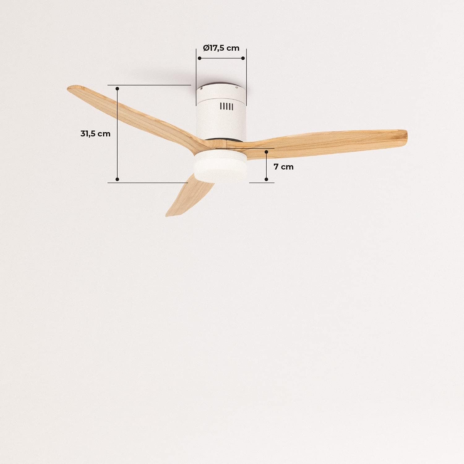 CREATE - Windcalm M - Ø132cm - Ventilateur plafond LED, télécommande, 6 vitesses, été-hiver, blanc bois clair - WINDCALM