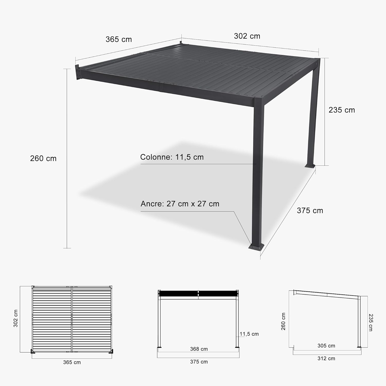 etezen - Pergola adossée 3x3.65m aluminium lames orientables durable