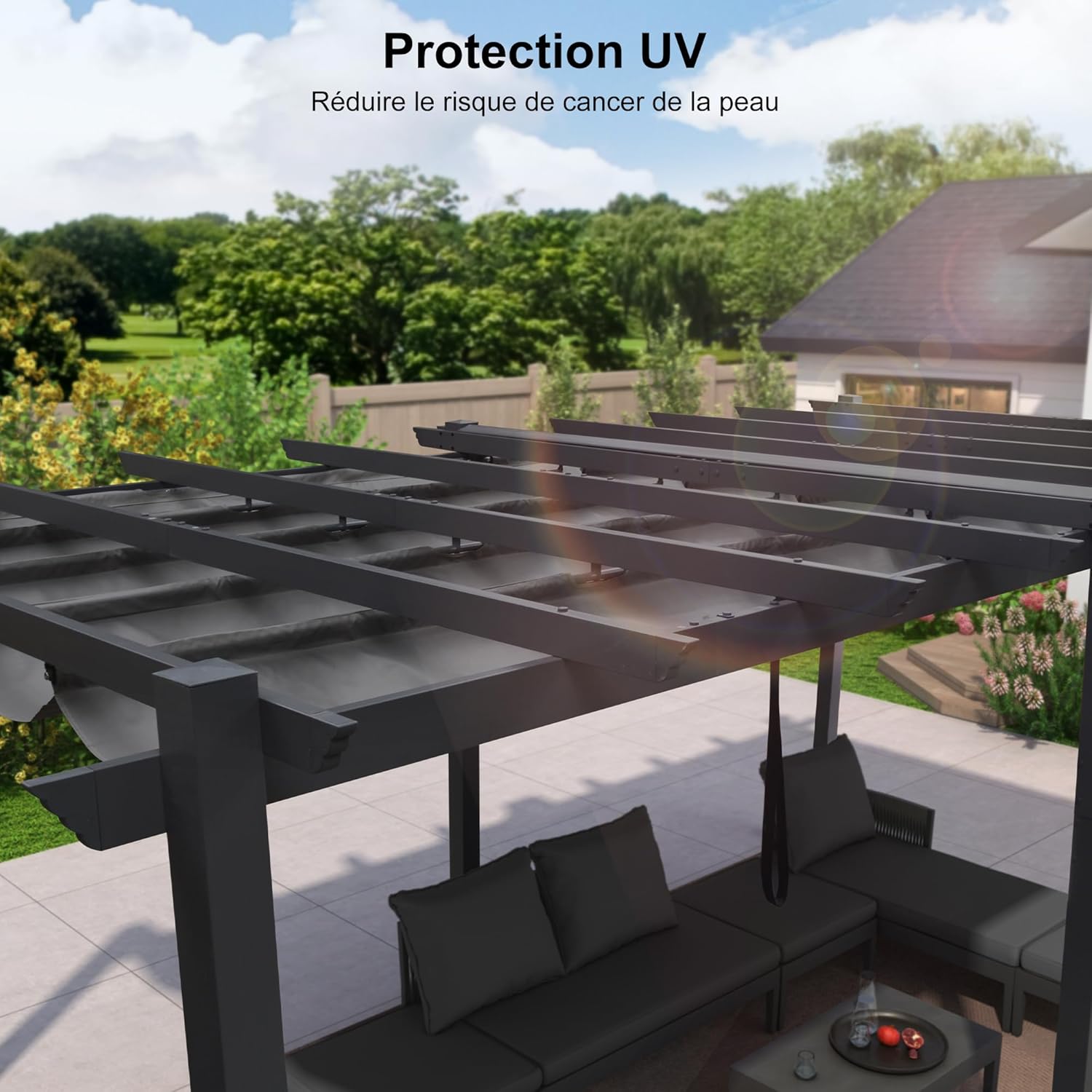 etezen - pergola aluminium - 5,5x3 m - toit coulissant, tissu teint