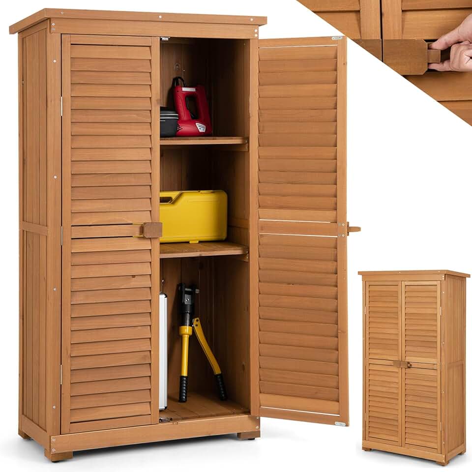 etezen - armoire de jardin bois 82x42x160cm, 3 étagères, toit asphalte