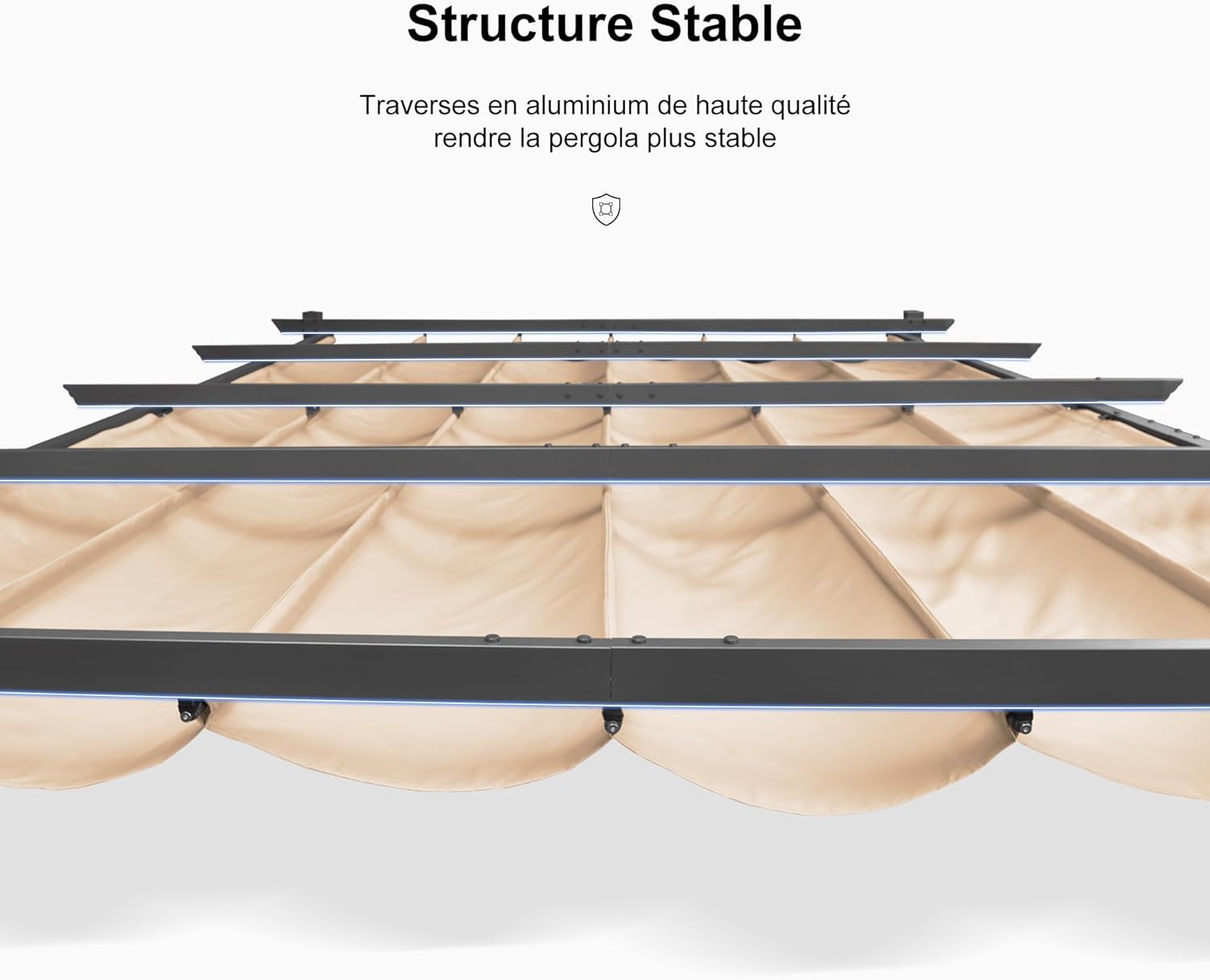 etezen - pergola aluminium série LED - 4,8x3,5 m - toit rétractable, structure résistante, kaki