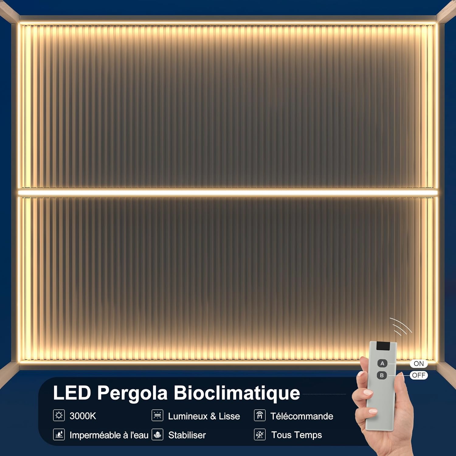 etezen - Pergola bioclimatique 4,24x3m - alu, LED, gouttières, blanc