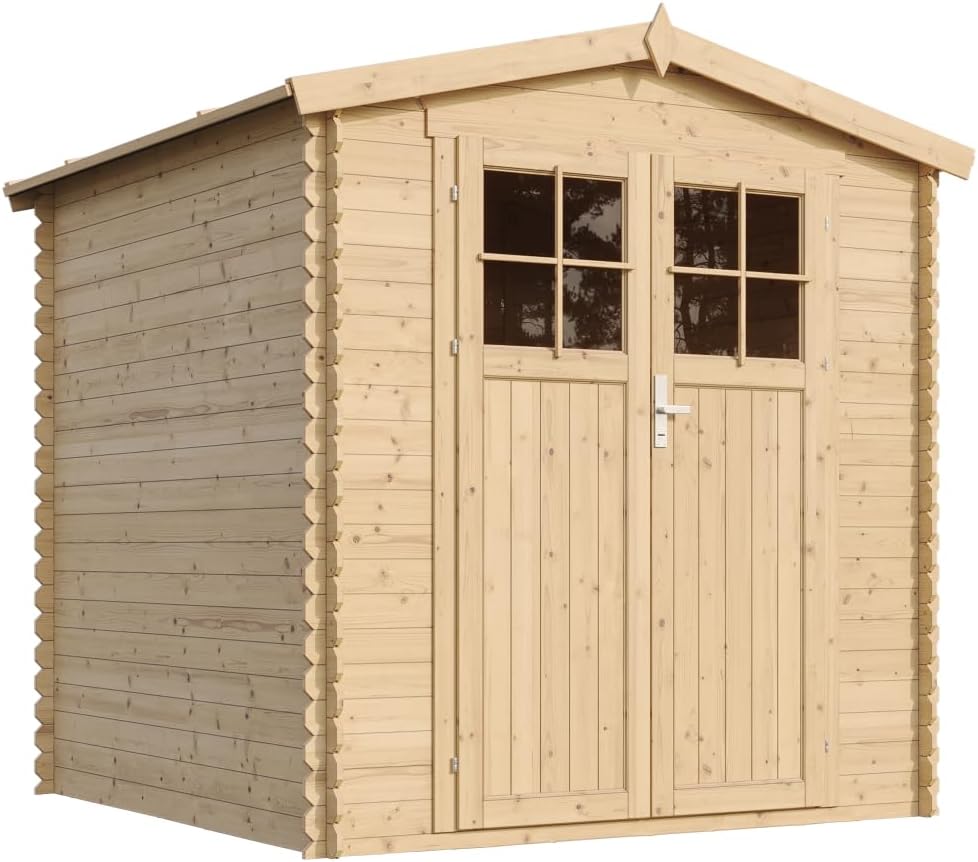 Abri de Jardin en Bois avec Sol TRAITÉ Porte verrouillable de Haute qualité - Stockage extérieur I216xL206xH218 cm/ 3.53 m2 - Toit imperméable, fenêtres etezen M343F+M343G
