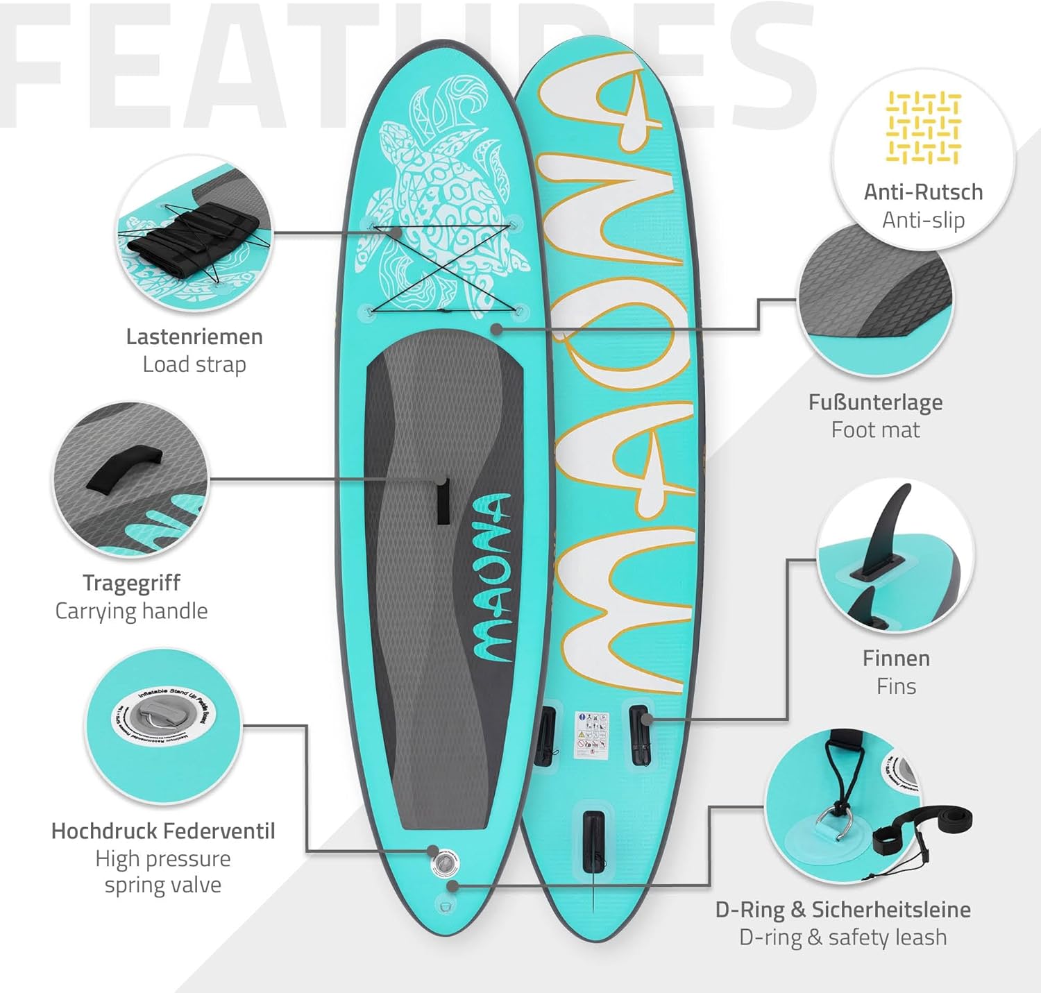 etezen - Stand Up Paddle Gonflable - 305/308/320/380 cm - PVC 120/150 kg 10/15 cm