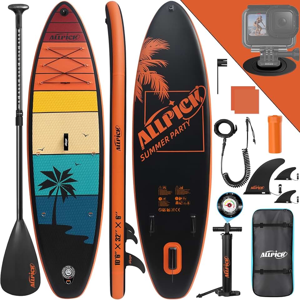 etezen - paddle gonflable 320 cm - support caméra, pagaie réglable, 200 kg
