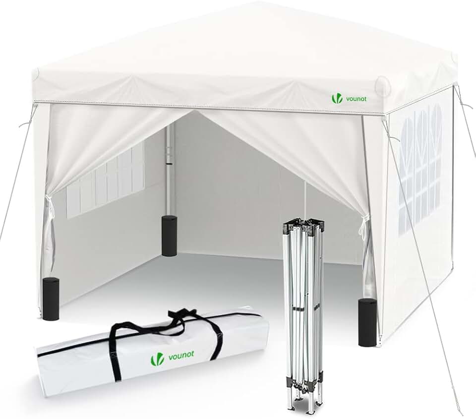 etezen - tonnelle pliante 3x3m - 4 côtés, sacs sable, blanc
