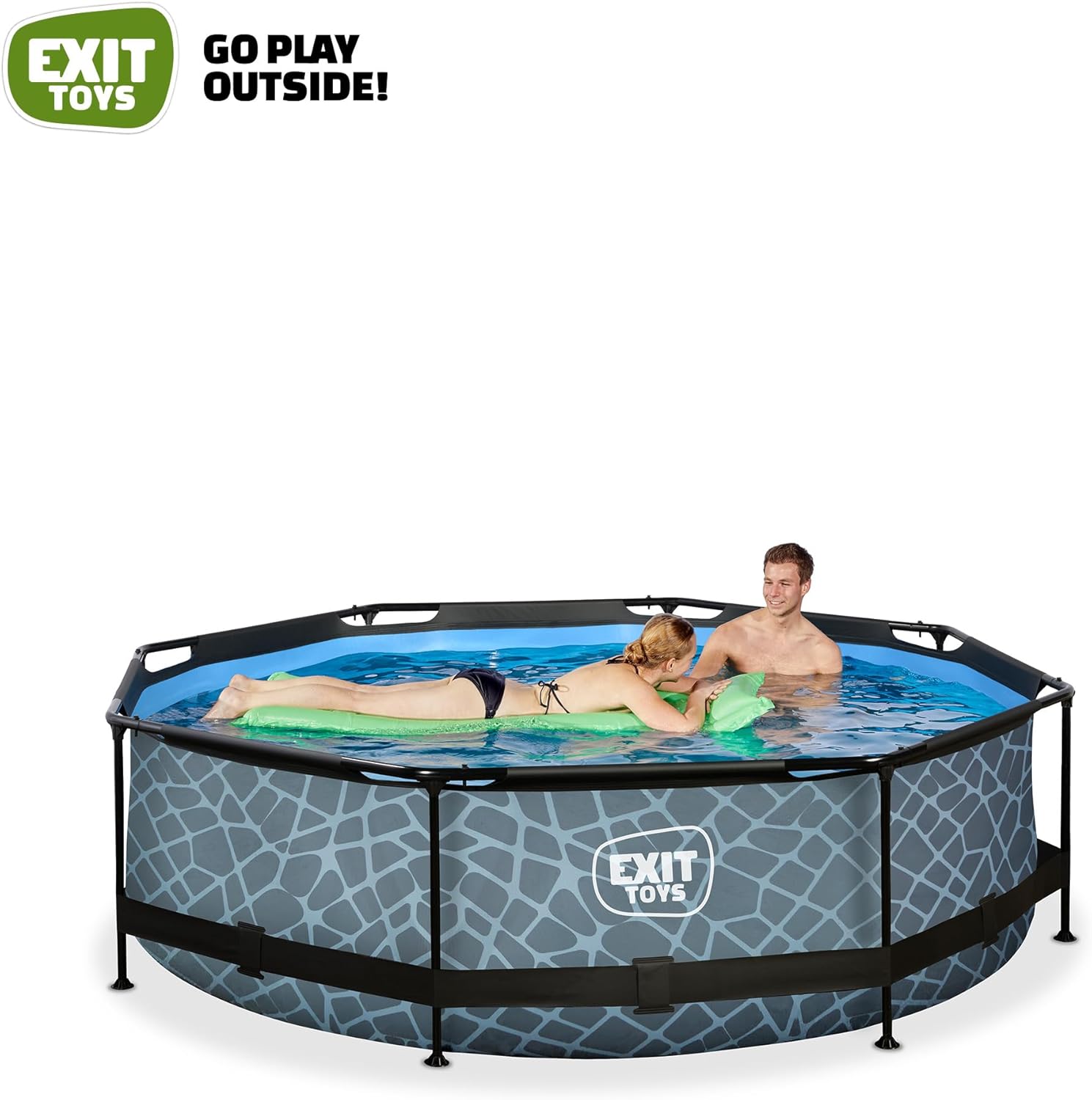 etezen Piscine Tubulaire Stone - ø300x76cm - Piscine Hors Sol Ronde avec Pompe Filtrante à Cartouche - Entrée Basse - Idéal pour Les Jeunes Enfants - Cadre Stable - Design Unique - Gris
