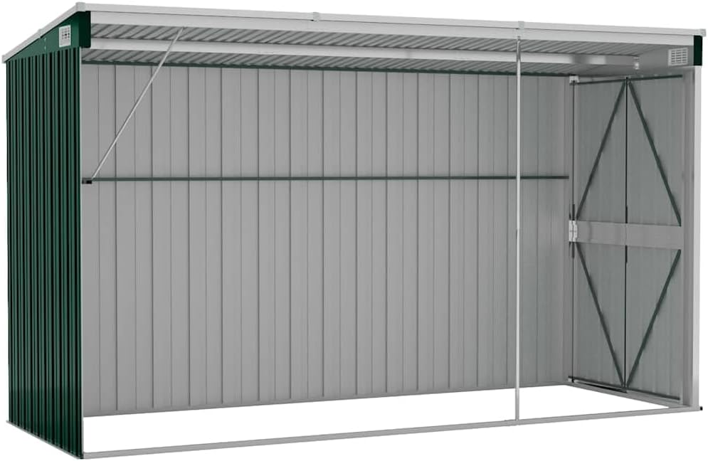 etezen Abri de Jardin Mural Vert 118x288x178 cm Acier galvanisé,Structures extérieures, Cabanes & abris de Jardin,316225