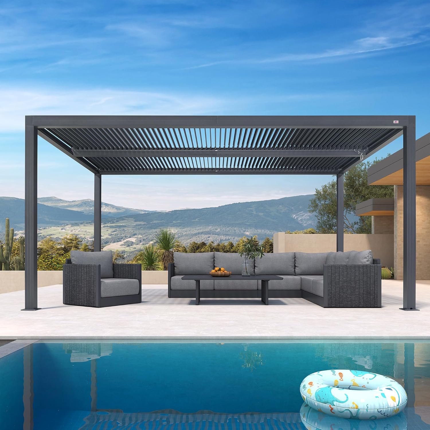 etezen - pergola bioclimatique aluminium 4,8x3m orientable, 14,4m²